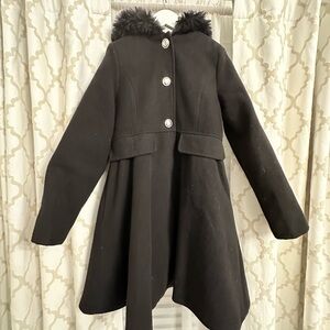 Rothschild Black Kids Coat with Faux Fur Trim